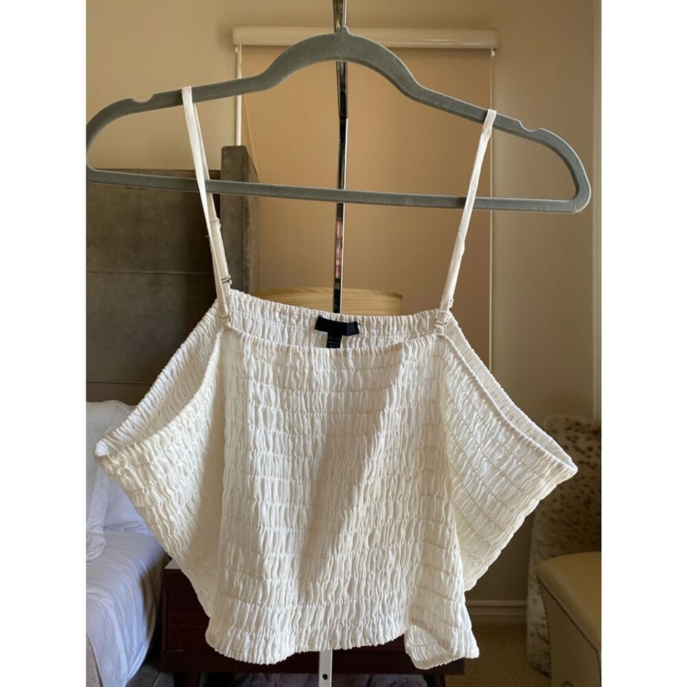 ATM Anthony Thomas Melillo White Smocked Off-Shoulder Crop Top